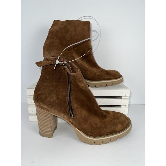Paul Green Boots Womens Size 5.5 Brown Suede Block Heel Side Zip Ankle Booties - Picture 1 of 6